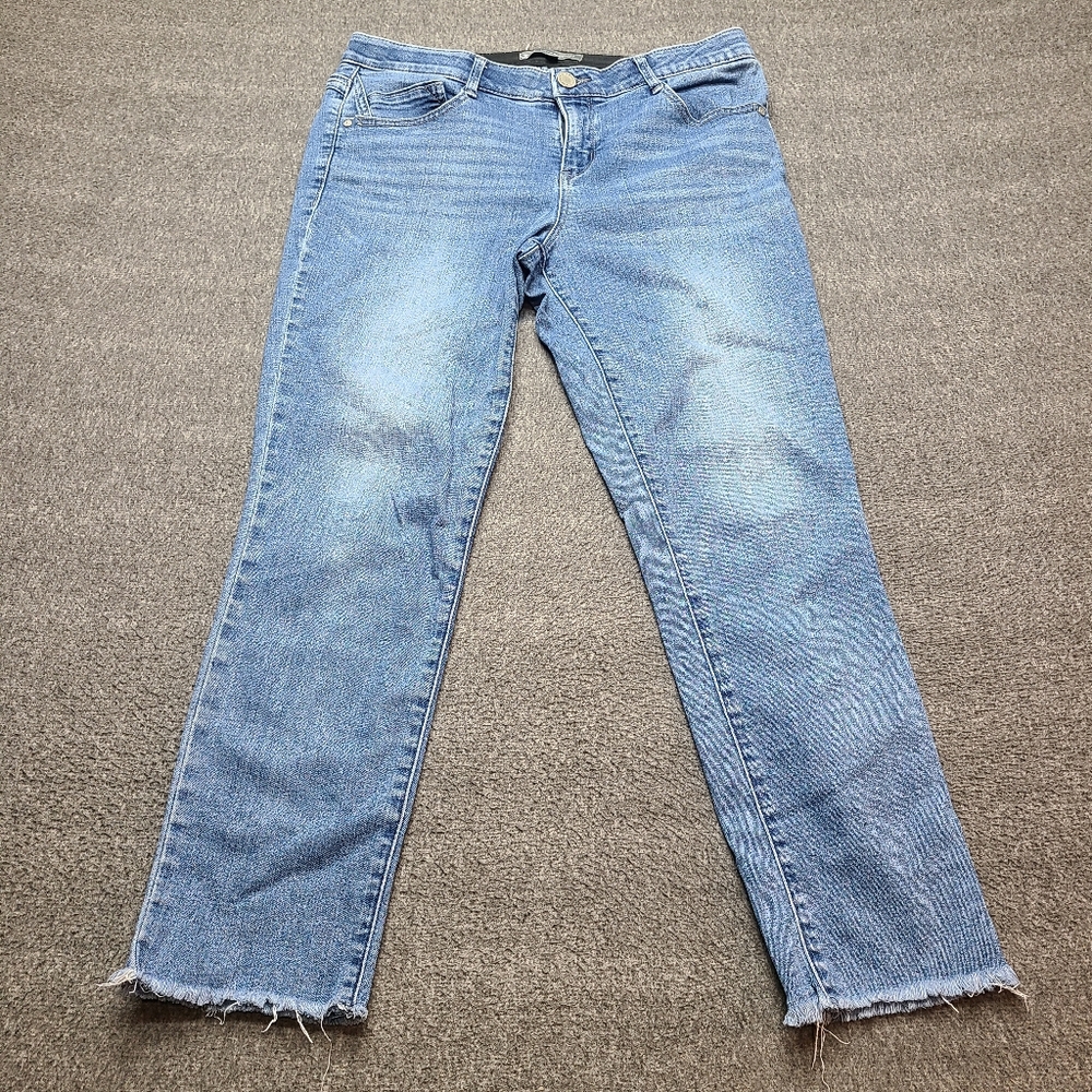 Wit & Wisdom Absolution Jeans Womens 10 Blue Stretch Raw Hem Straight Leg